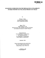 Suggested Guidelines for the Preparation of Feasibility Studies for Private Toll Road Projects in Texas
