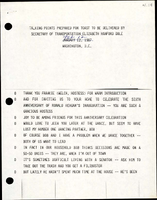 Talking Points Prepared for Toast to be Delivered by Secretary of Transportation Elizabeth Hanford Dole Washington DC February 12 1987