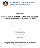 Evaluation of Alabama Limestone Sources for Use as Pavement Aggregate Base