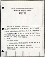 Talking Points for Secretary of Transportation Elizabeth Hanford Dole to the North Dallas Chamber of Commerce