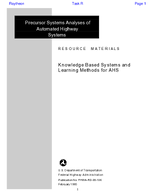 Precursor Systems Analyses of Automated Highway System Final Report Knowledge Based Systems and Learning Methods for AHS Volume Ten