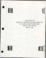 Talking Points for Secretary of Transportation Elizabeth Hanford Dole at the Womens Ministry Calvary Church