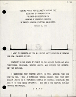 Talking Points for Elizabeth Hanford Dole Secretary of Transportation for Dropby Reception for Opening of Remodeled Offices of Parker Chapin Flatteau and Klimpel