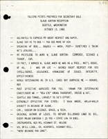 Talking Points Prepared for Secretary Dole Slade Gorton Reception