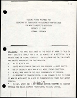 Talking Points Prepared for Secretary of Transportation Elizabeth Hanford Dole for Wyatt Durettes Reception