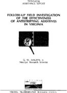 Followup field investigation of the effectiveness of antistripping additives in Virginia