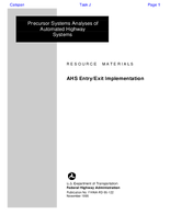 Precursor Systems Analyses of Automated Highway Systems Resource Materials AHS EntryExit Implementation