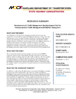 Development of a Traffic Management Decision Support Tool for Freeway Incident Traffic Management FITM Plan Deployment  Research Summary