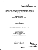 The NGADOE Grant to Examine Critical Issues Related to Radioactive Waste and Materials Disposition Involving DOE Facilities Quarterly Report October 1December 31 1997