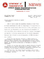 Department of Transportation News Urban Mass Transportation Administration UMTA 76124 Taylor Appointed Director of Grants Assistance