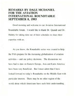 Remarks by Dale McDaniel for the Aviation International Roundtable