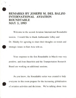 FAA Acting Administrator Joseph M Del Balzo Speeches May 1993