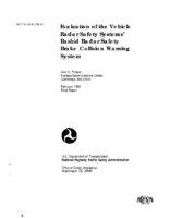 Evaluation Of The Vehicle Radar Safety Systems Rashid Radar Safety Brake Collision Warning System Final Report