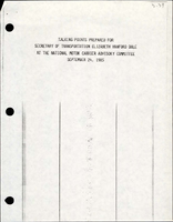 Talking Points Prepared for Secretary of Transportation Elizabeth Hanford Dole at the National Motor Carrier Advisory Committee