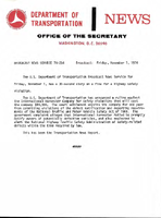 Department of Transportation News Releases November 1974