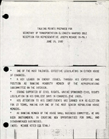 Talking Points Prepared for Secretary of Transportation Elizabeth Hanford Dole Reception for Representative Joseph McDade