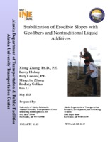 Stabilization of erodible slopes with geofibers and nontraditional liquid additives