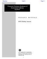 Precursor Systems Analyses of Automated Highway System Final Report AHS Safety Issues Volume 9