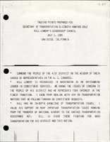 Talking Points Prepared for Secretary of Transportation Elizabeth Hanford Dole Bill Lowerys Leadership Council