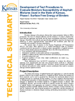 Development of Test Procedures to Evaluate Moisture Susceptibility of Asphalt Mixtures Used in the State of Kansas Phase I Surface Free Energy of Binders Technical Summary