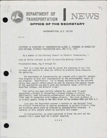 Statement by Secretary of Transportation Claude S Brinegar in Connection with National Historic Preservation Week