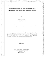An Investigation of the Interview as a Technique for Selecting Aircraft Pilots