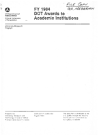 US Department of Transportation Awards to Academic Institutions in Fiscal Year 1984