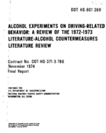 Alcohol Experiments on DrivingRelated Behavior A Review of the 19721973 LiteratureAlcohol Countermeasures Literature Review