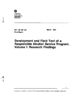 Development and Field Test of a Responsible Alcohol Service Program Volume 1 Research Findings