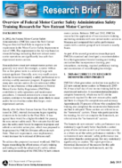 Overview of Federal Motor Carrier Safety Administration Safety Training Research for New Entrant Motor Carriers Research Brief