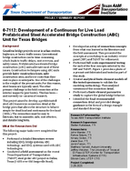 07112 Development of a Continuous for Live Load Prefabricated Steel Accelerated Bridge Construction ABC Unit for Texas Bridges