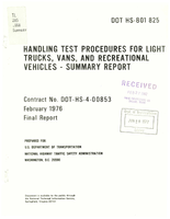 Handling Test Procedures for Light Trucks Vans and Recreational Vehicles Summary Report