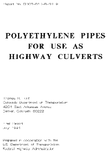 Polyethylene Pipes for Use As Highway Culverts