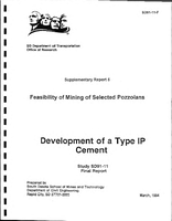 Development of a Type I PM Cement  Supplementary Report 5  Feasibility of Mining of Selected Pozzolans