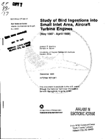 Study of Bird Ingestions into Small Inlet Area Aircraft Turbine Engines May 1987  April 1988