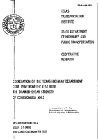 Correlation of the Texas Highway Department Cone Penetrometer Test with the Drained Shear Strength of Cohesionless Soils