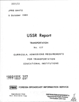 USSR Report Transportation No 127 Curricula Admissions Requirements for Transportation Educational Institutions