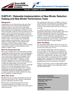 Statewide Implementation of New Binder Selection Catalog and New Binder Performance Tests Project Summary Report