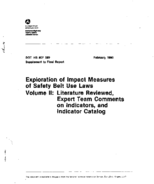 Exploration of Impact Measures of Safety Belt Use Laws Volume 2 Literature Reviewed Expert Team Comments on Indicators and Indicator Catalog
