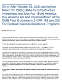 On or After October 23 2023 and before March 20 2025 QAs for Infrastructure Investment and Jobs Act  Build America Buy America Act and Implementation of the OMB Final Guidance in 2 CFR 184 and 200 For Federal Financial Assistance Programs