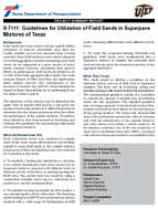 Guidelines for Utilization of Field Sands in Superpave Mixtures of Texas Project Summary Report