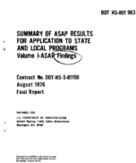Summary of ASAP Results for Application to State and Local Programs Volume I ASAP Findings