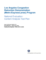Los Angeles congestion reduction demonstration Metro ExpressLanes program National evaluation  content analysis test plan