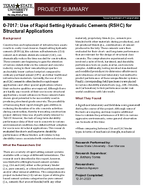Use of Rapid Setting Hydraulic Cements RSHCs for Structural Applications Project Summary