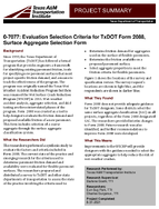 Evaluation Selection Criteria for TxDOT Form 2088 Surface Aggregate Selection Form Project Summary