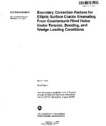 Boundary Correction Factors for Elliptic Surface Cracks Emanating from Countersunk Rivet Holes under Tension Bending and Wedge Loading Conditions