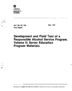 Development and Field Test of a Responsible Alcohol Service Program Volume 2 Server Education Program Materials