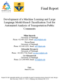 Development of a Machine Learning and Large Language ModelBased Classification Tool for Automated Analysis of Transportation Public Comments