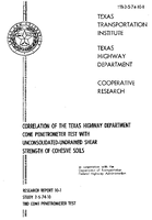 Correlation of the Texas Highway Department Cone Penetrometer Test with UnconsolidatedUndrained Shear Strength of Cohesive Soils