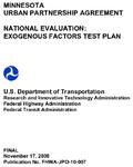 Minnesota Urban Partnership Agreement National Evaluation Exogenous Factors Test Plan